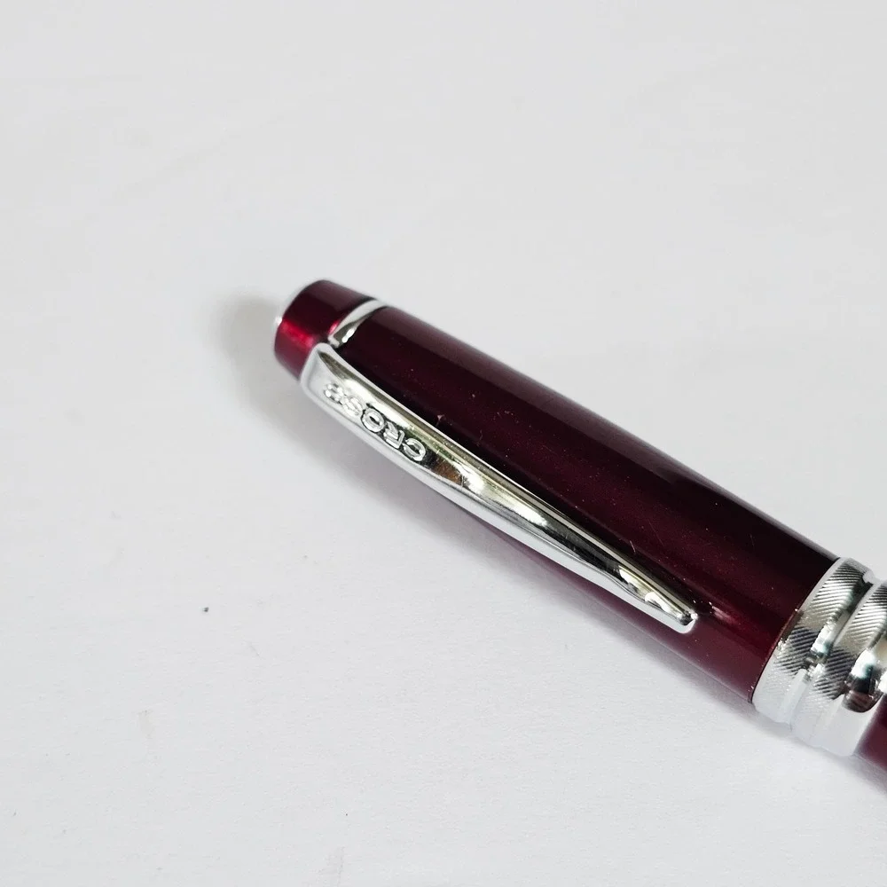 Vtg Cross Bailey Ballpoint Pen Metallic Burgundy Red Chrome Trim Twist Action